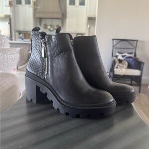 GB Black Ankle Boots with Chunky Heel